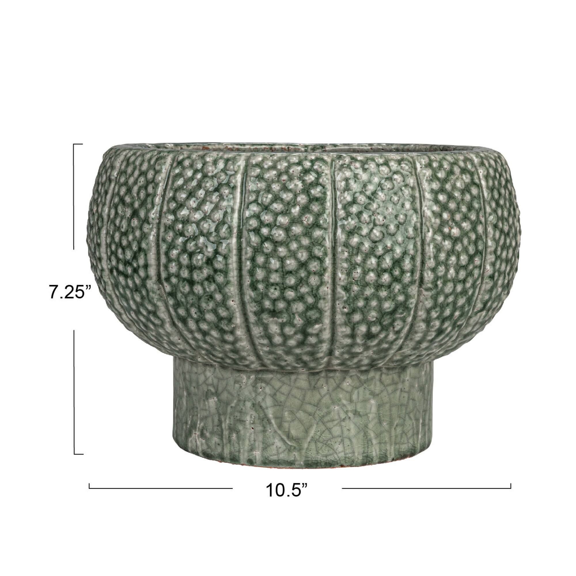 Hello Honey® 10.5" Green Dot Pattern Crackle Glaze Embossed Terra Cotta Footed Vase Planter